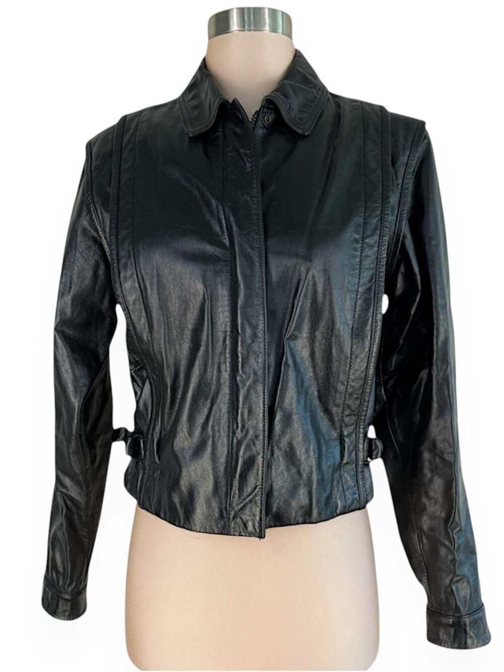Wilson's Suede & Leather Black Adjustable Buckle Waist Moto Jacket Vintage 12